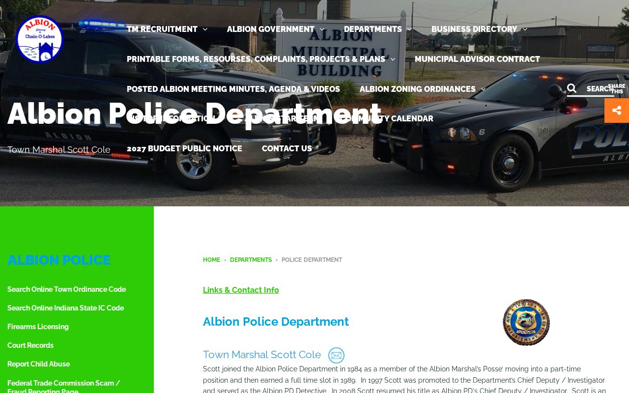 Albion Police Department arrest records source in Noble County