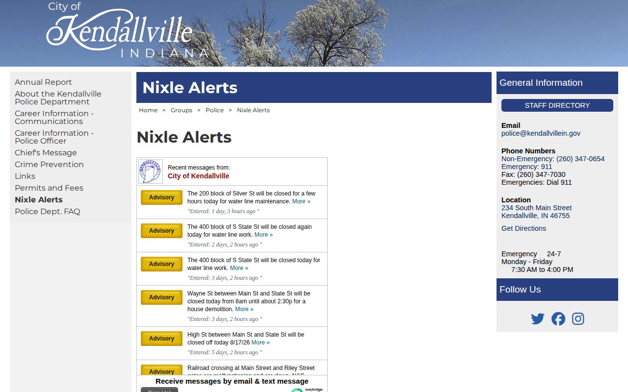 Kendallville Police Nixle alerts for Noble County arrest information