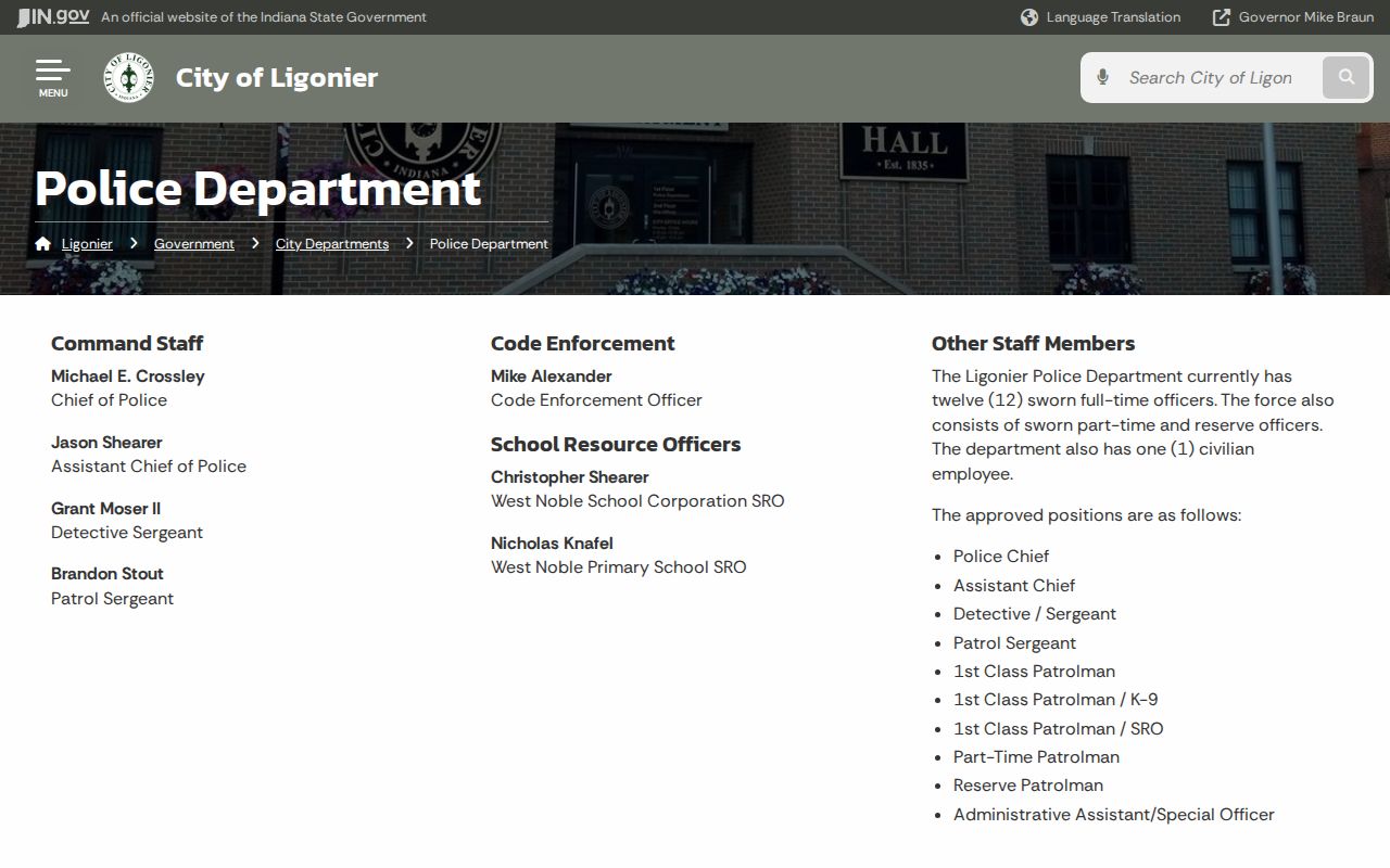 Ligonier Police Department official page for Noble County arrest records